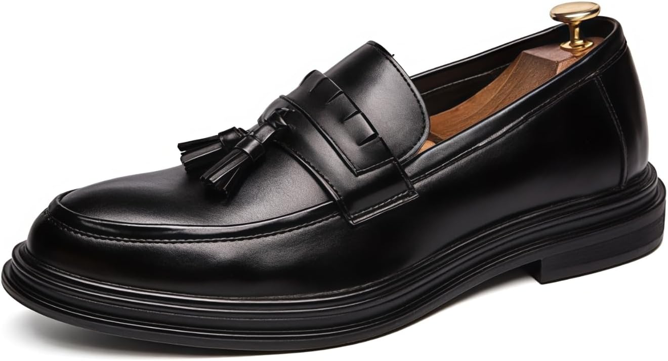 

Мужские кожаные лоферы с кисточками, классические туфли без шнуровки, удобные, нескользящие, дышащие, повседневные, деловые, плоские туфли для работы, офиса, свадьбы, выпускного, свиданий и вечеринок Yrzhgdl, черный