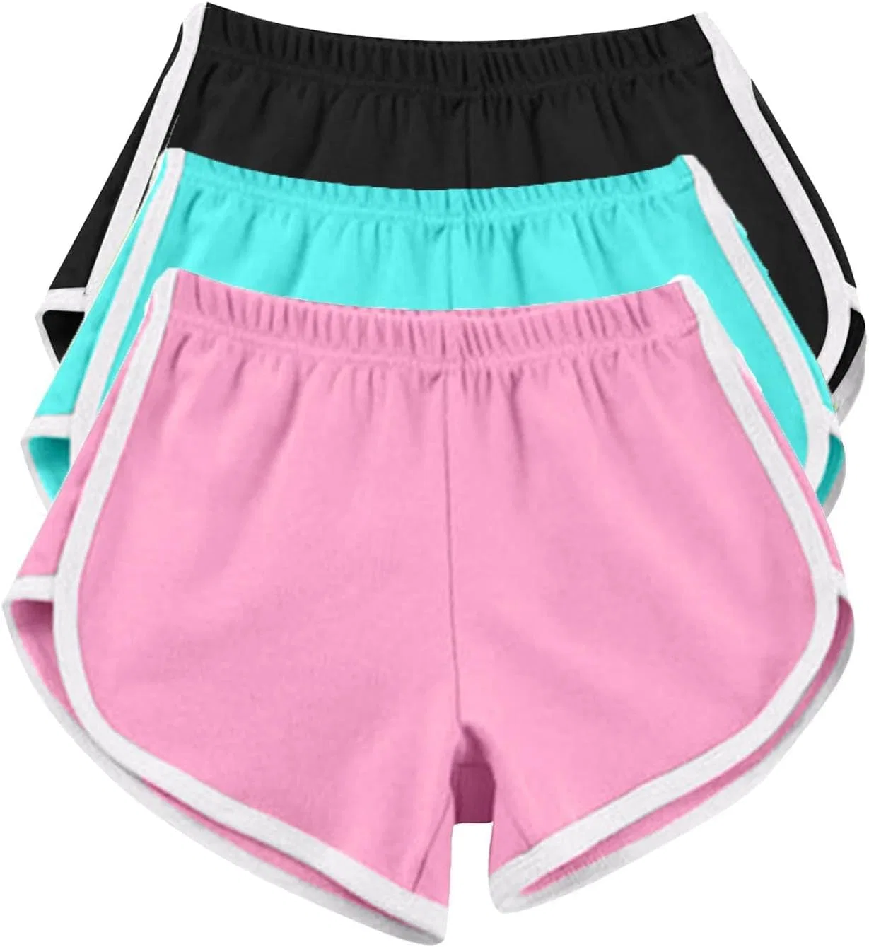 Спортивные шорты для женщин, 3 шт, Athletic, B3-pink + Sky Blue + Black