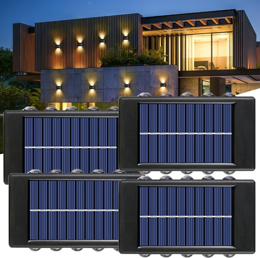 

Набор из 4 садовых настенных светильников на солнечных батареях, теплый белый свет, 10 светодиодных настенных светильников, светильник вверх и вниз, декоративное настенное освещение, водонепроницаемое, для лестниц в патио winterbeauy