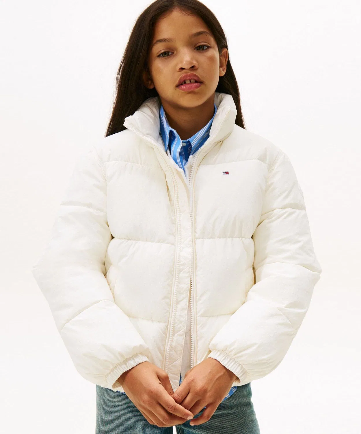 Пуховик детский с флагом Tommy Hilfiger белый
