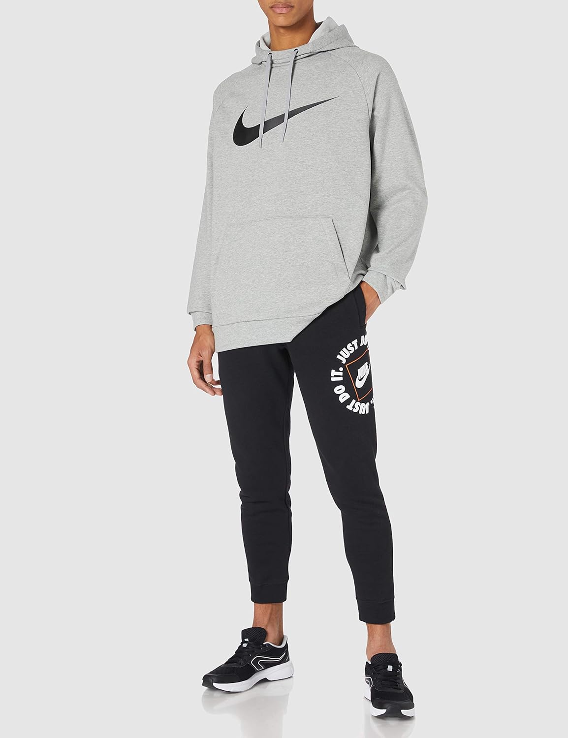 Мужская толстовка с капюшоном NIKE Dry с принтом Swoosh, Grey (Dk Grey Heather/Black) — фото 2