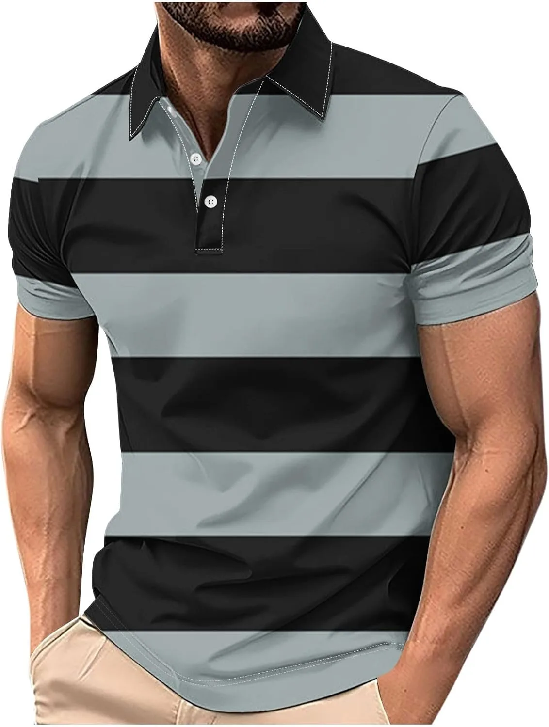 

Футболка для гольфа мужская 2025, casual, полосатая, летняя, с коротким рукавом