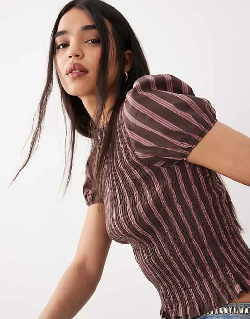 

Коричневый топ с пышными рукавами и присборенными рукавами ASOS DESIGN