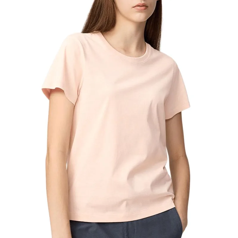 UNIQLO Футболка SS26 женская розовая с круглым вырезом умеренно прямого кроя