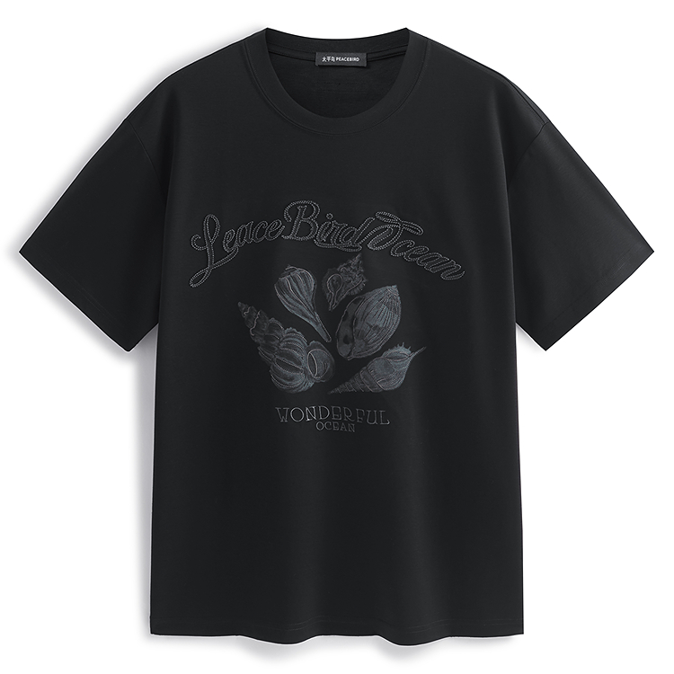 

Футболка мужская с коротким рукавом и принтом в технике тяжелой вышивки PEACEBIRD MEN, черный 1