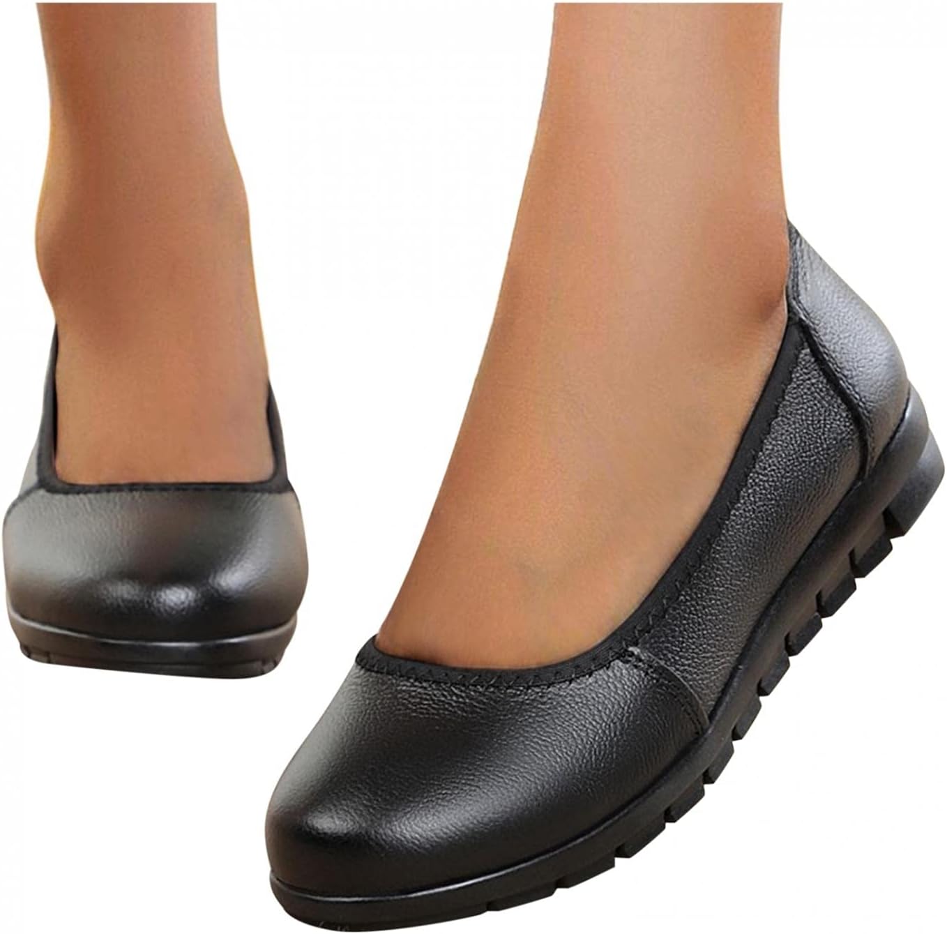 

Женские лоферы Hbeylia Slip On для ходьбы, повседневные мягкие удобные кожаные туфли с круглым носком, черный