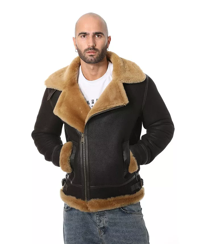 

Мужская косуха из овчины, выстиранная коричневая с рыжей шерстью Furniq UK, коричневый