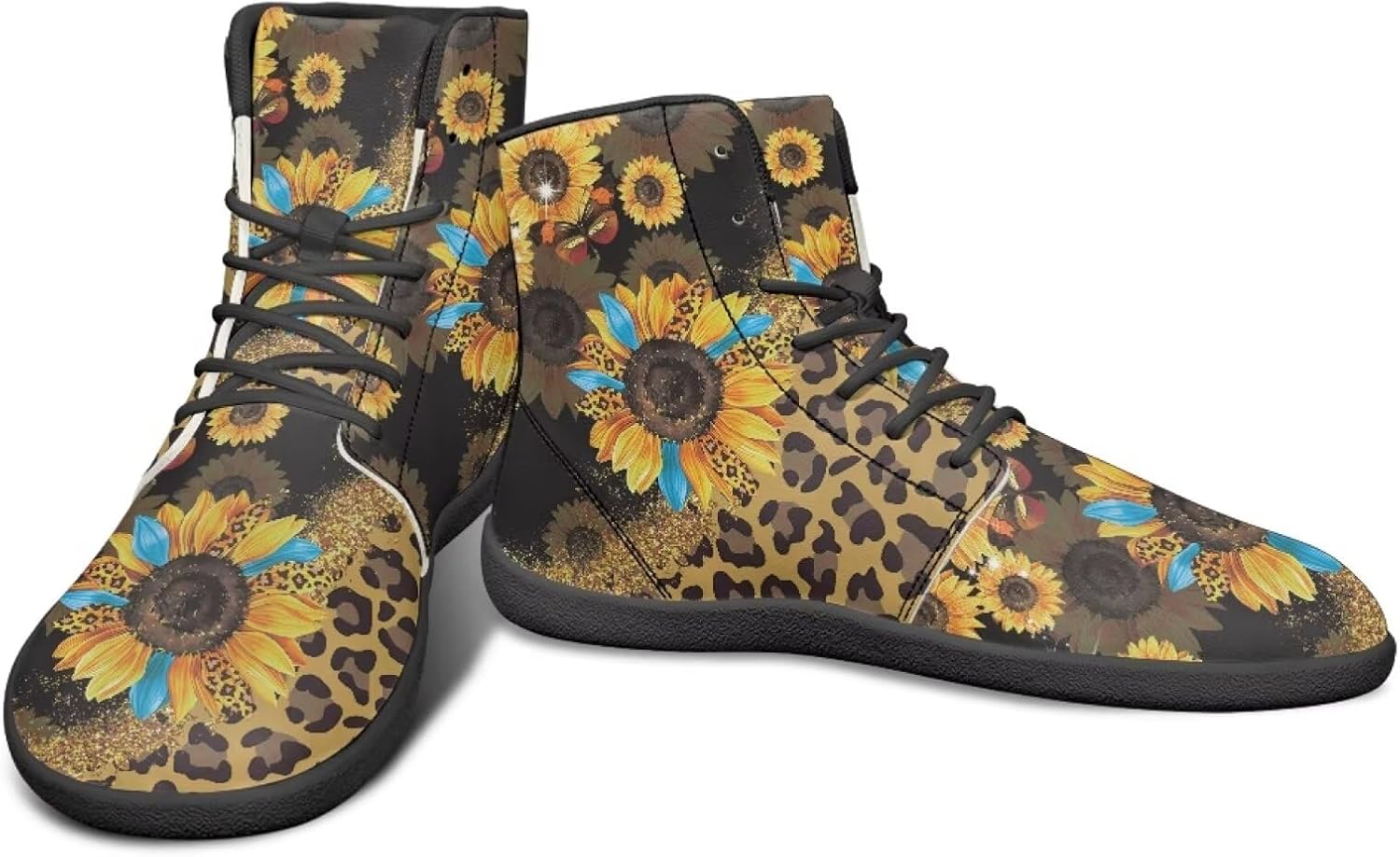 

Высокие кроссовки с цветочным узором и нулевым перепадом для мужчин и женщин, легкие минималистичные обувь для бега и походов Watdotory, Sunflower Leopard Design