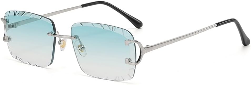 

синие коричневые солнцезащитные очки без оправы UV400 мужские и женские квадратные солнцезащитные очки для мужчин без оправы металлические модные WNCKSQ, Silver With Green