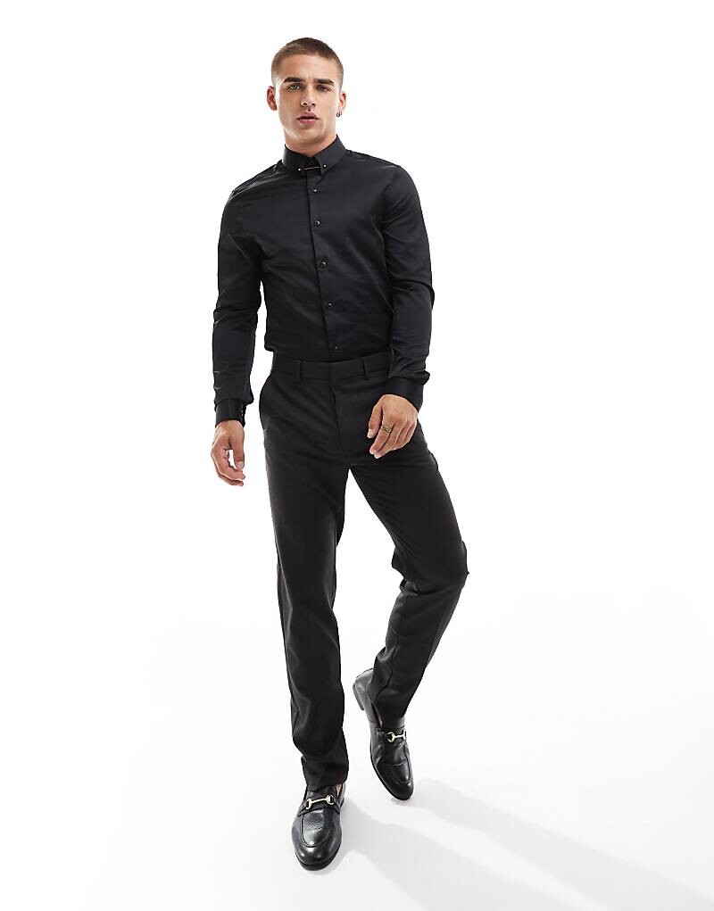 

ASOS DESIGN – Черная узкая рубашка с воротником-стойкой