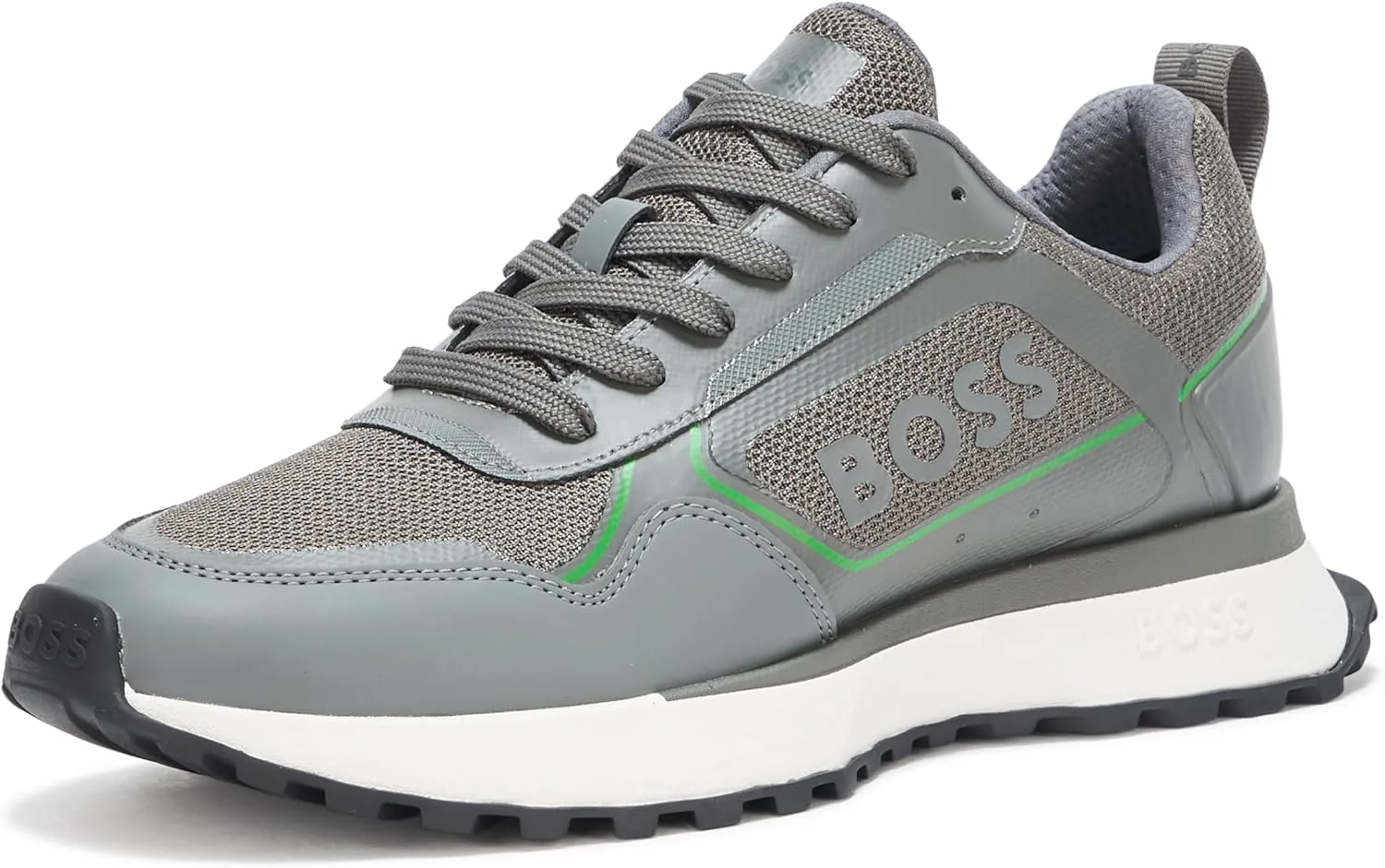 

Кроссовки BOSS для мужчин с большой логотипной вставкой и комбинированной сеткой на шнуровке, зеленый