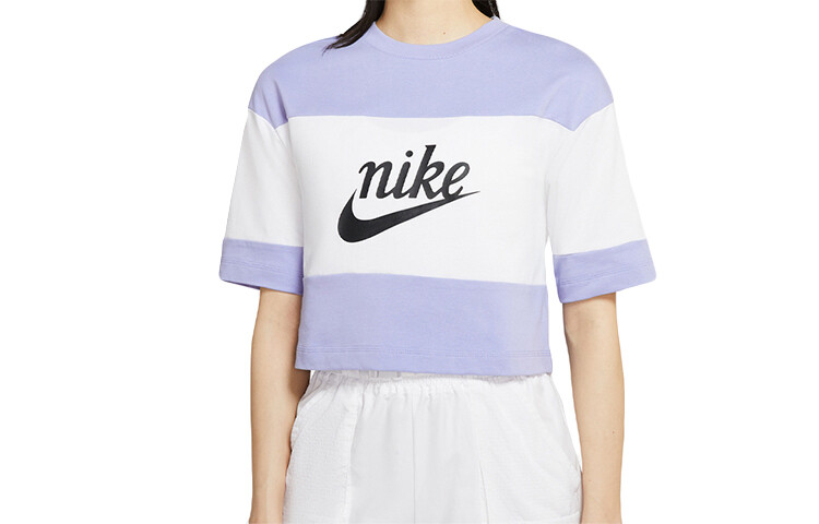 

Укороченный топ женский белый/светло-фиолетовый чертополох/черный Nike