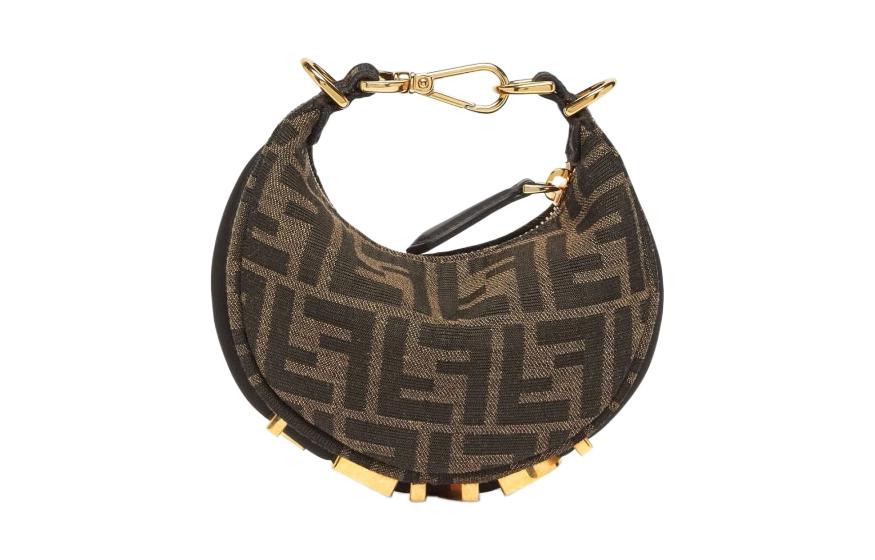 FENDI Graphy Fabric Crescent Bag Handbag Wrist Bag Extra Mini Women's Brown — фото 3
