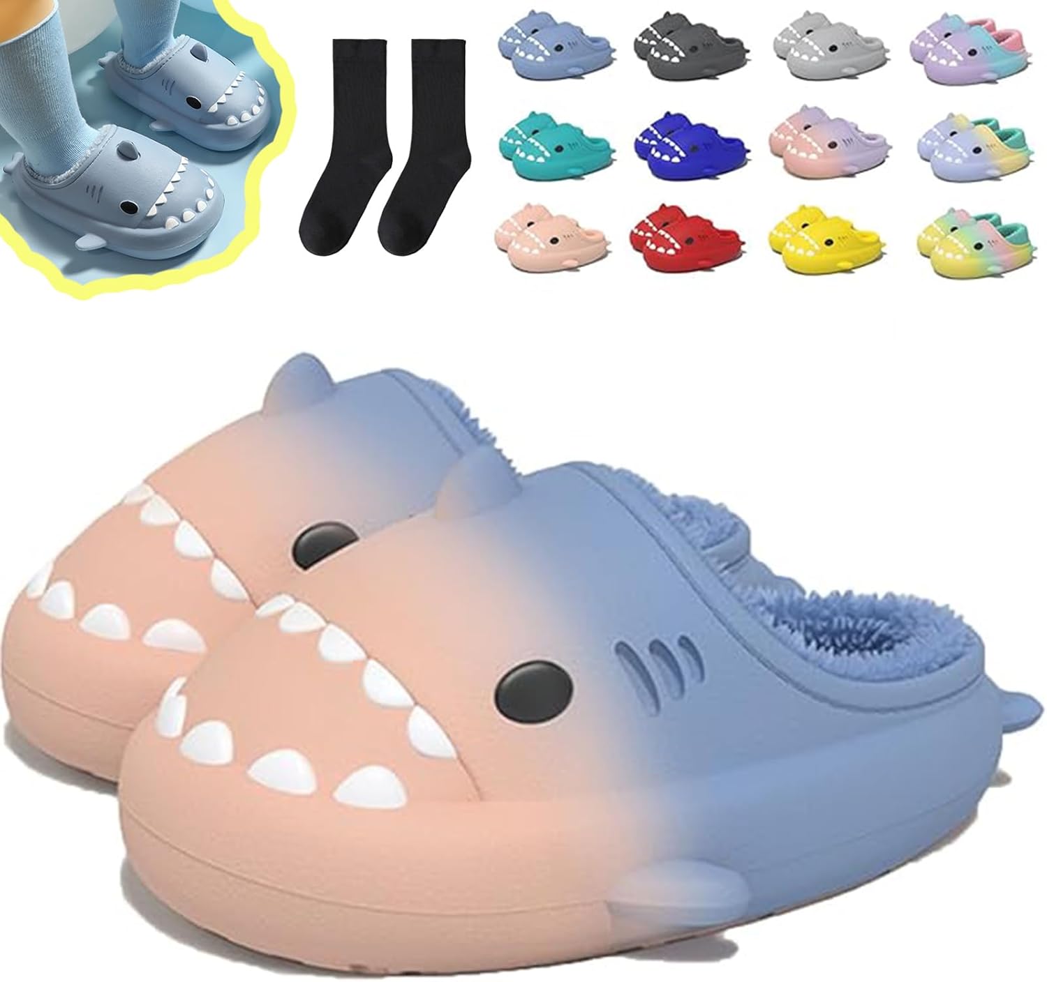 

Зимние тапочки в виде акулы, тапочки с акулой со съемной плюшевой подкладкой, теплые зимние плюшевые удобные нескользящие шлепанцы Generic, Colod-d