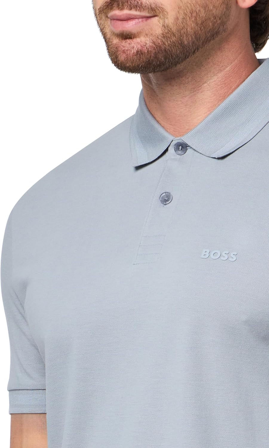 Мужская спортивная рубашка-поло BOSS Pio Sporty Tonal Collar, Tradewinds Grey — фото 3