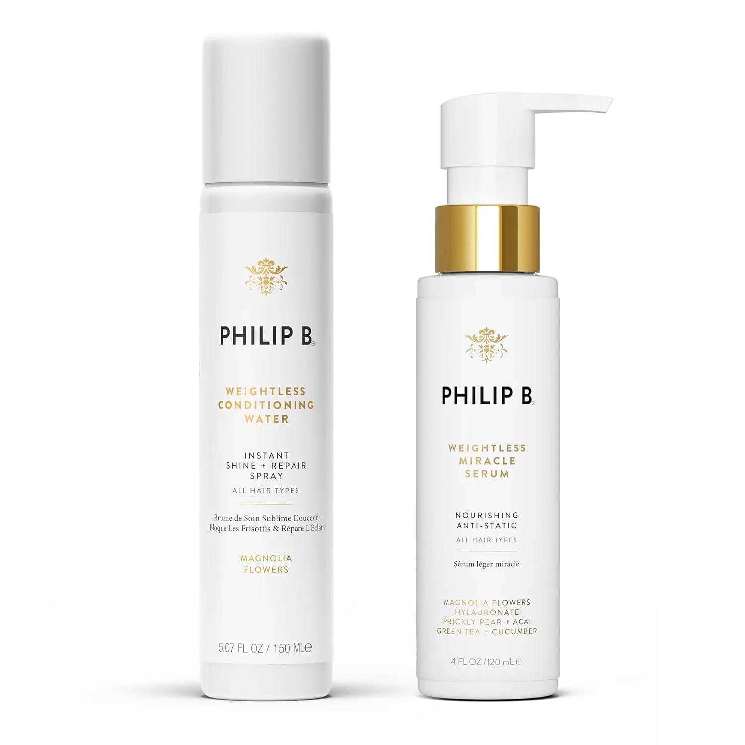 Набор PHILIP B Weightless Refresh Duo включает в себя увлажняющую воду Weightless Conditioning Water (170 мл) и сыворотку Weightless Miracle Serum (110 мл)., green