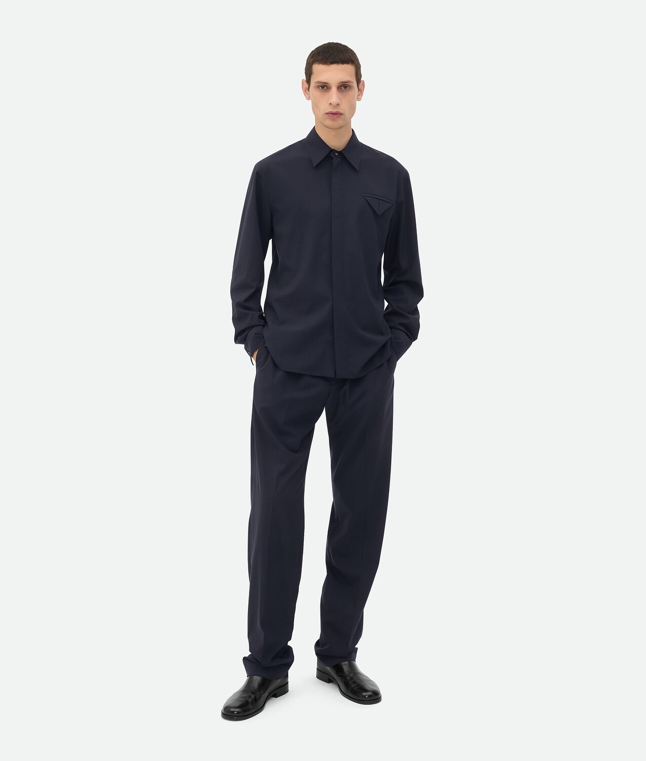 

Рубашка из тонкой шерсти Bottega Veneta, темно-синий