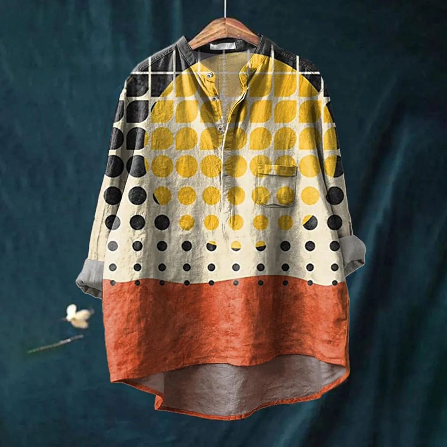 Блуза женская с цветочным принтом, Oversize, оранжевый — фото 2