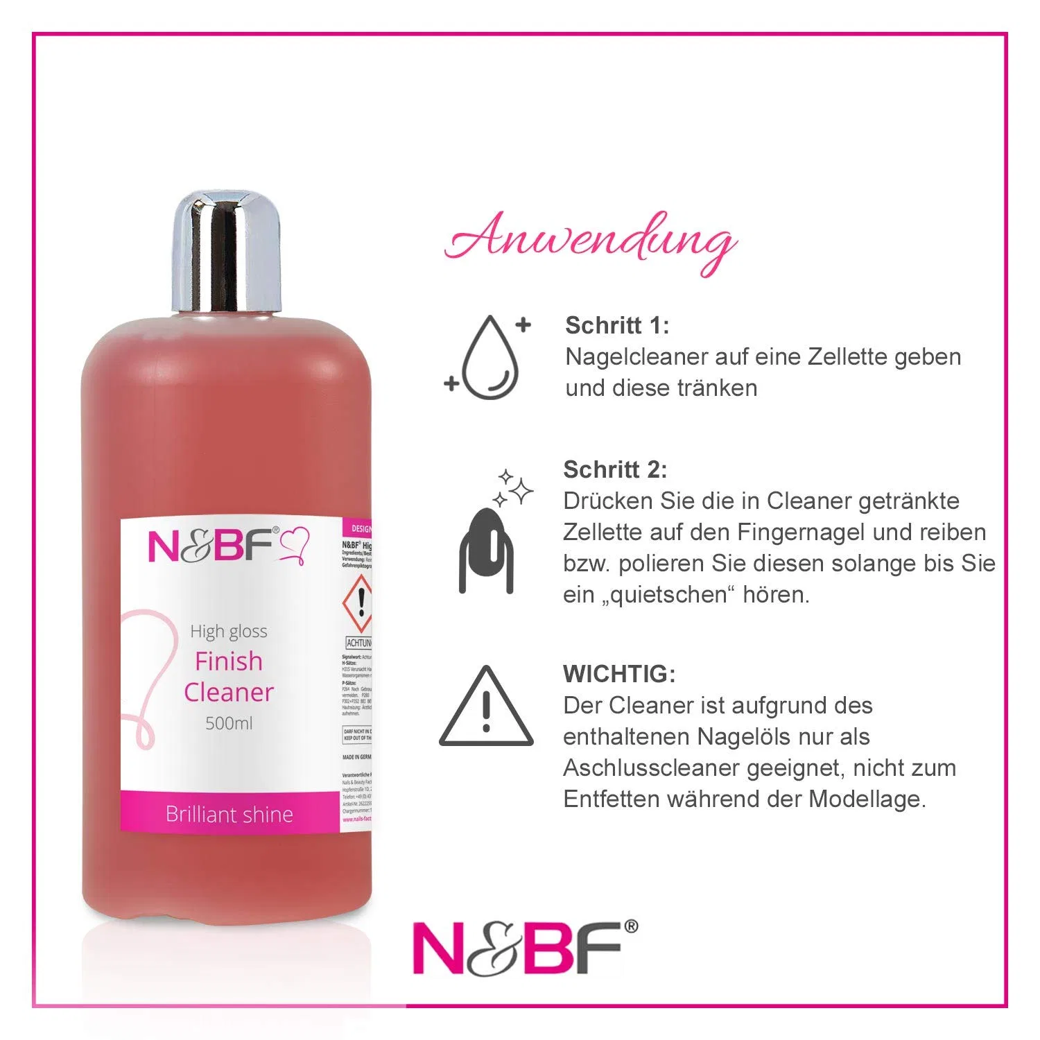 Очиститель для гелевых ногтей Nails Factory High Gloss Finish с ароматом вишни, 500 мл N&Bf — фото 3