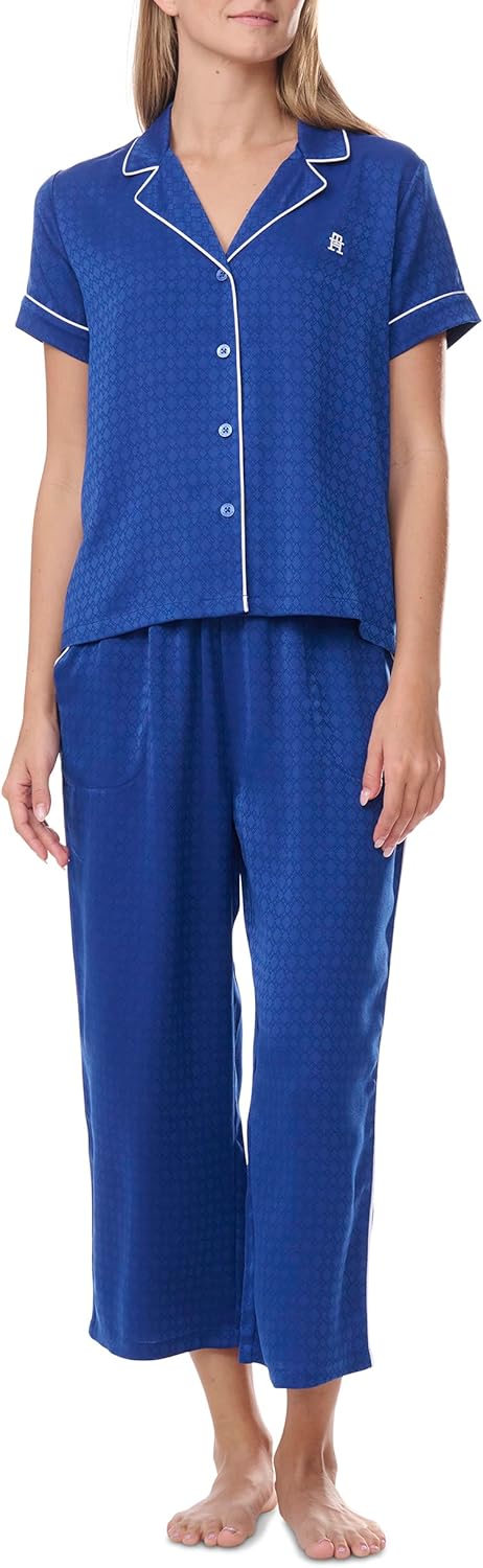 

Женский пижамный комплект Tommy Hilfiger с короткими рукавами и укороченными брюками, Jacquard Wedge Blue