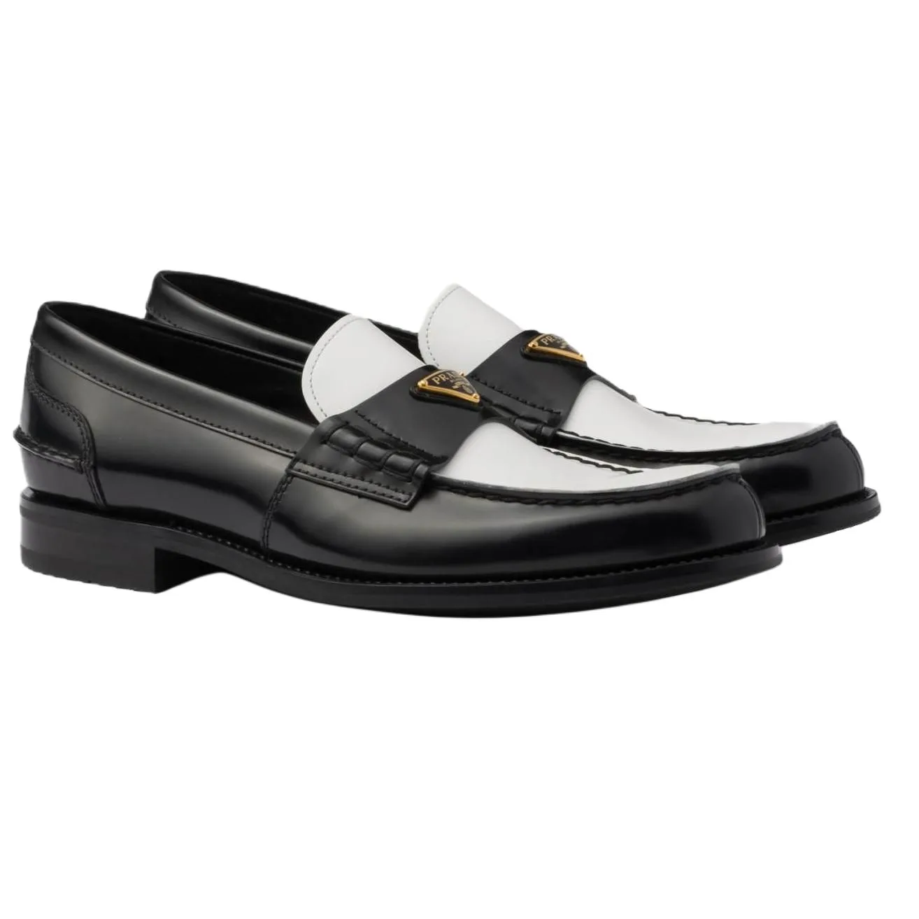 PRADA Кожаные лоферы мужские черно-белые — фото 4