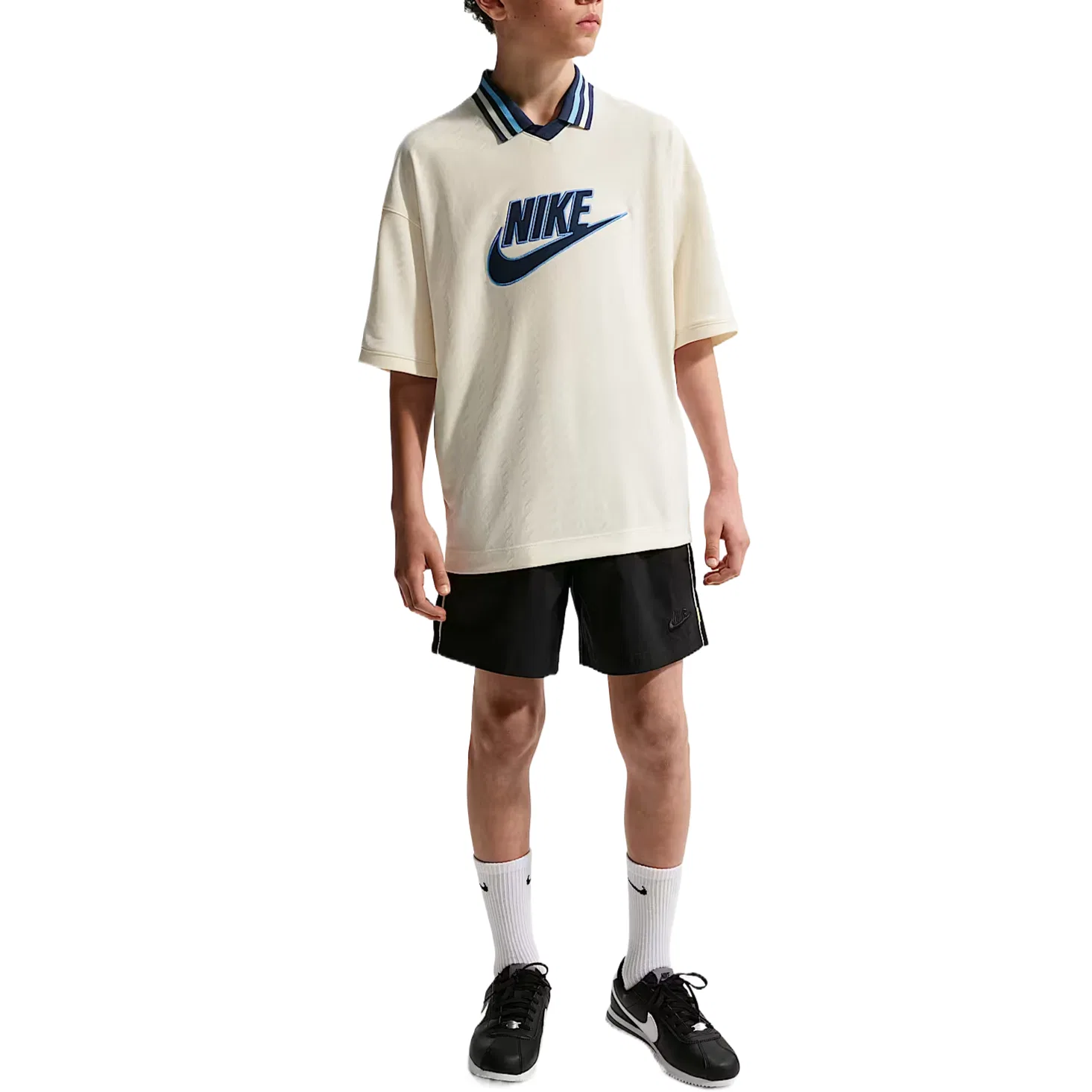 Детская футболка с отложным воротником Nike Pearl Gray/Dark Navy Blue — фото 4