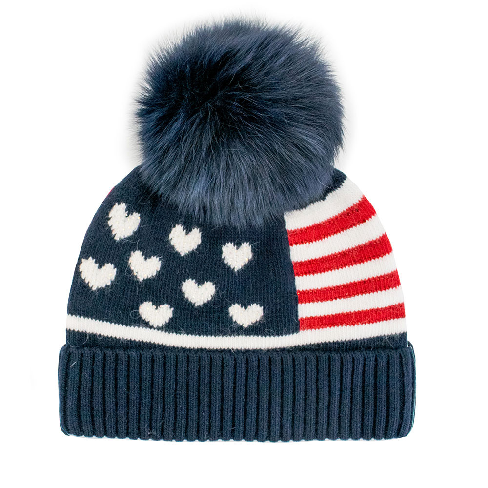 

Вязаная шапка Peter Glenn с американским флагом и натуральным мехом (женская), Navy/Fox