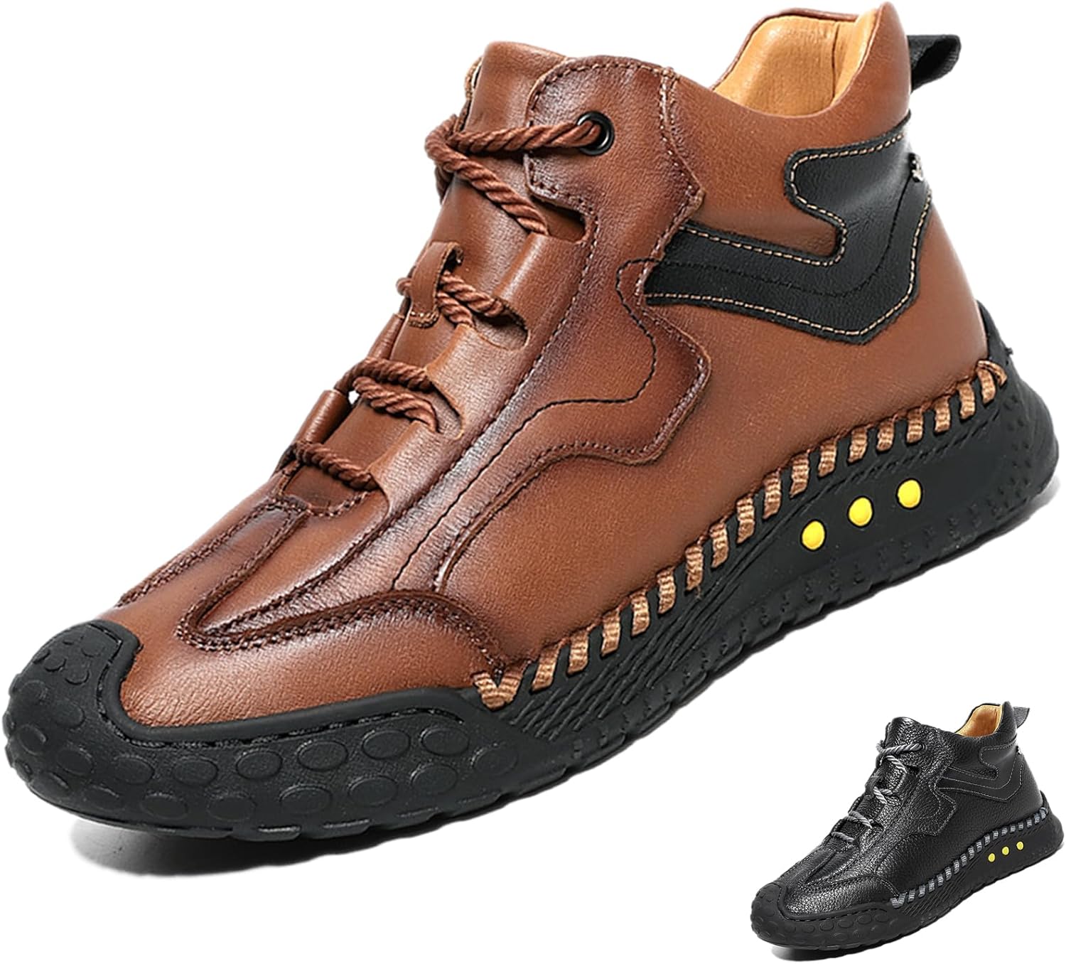 

Мужские кожаные ботинки с ручной прошивкой и шнуровкой, повседневные ботинки до щиколотки, ретро, с защитой от столкновений, с круглым носком, удобной поддержкой свода стопы, противоскользящие, чукка, легкие, для прогулок и вождения Adkgbe, кори...