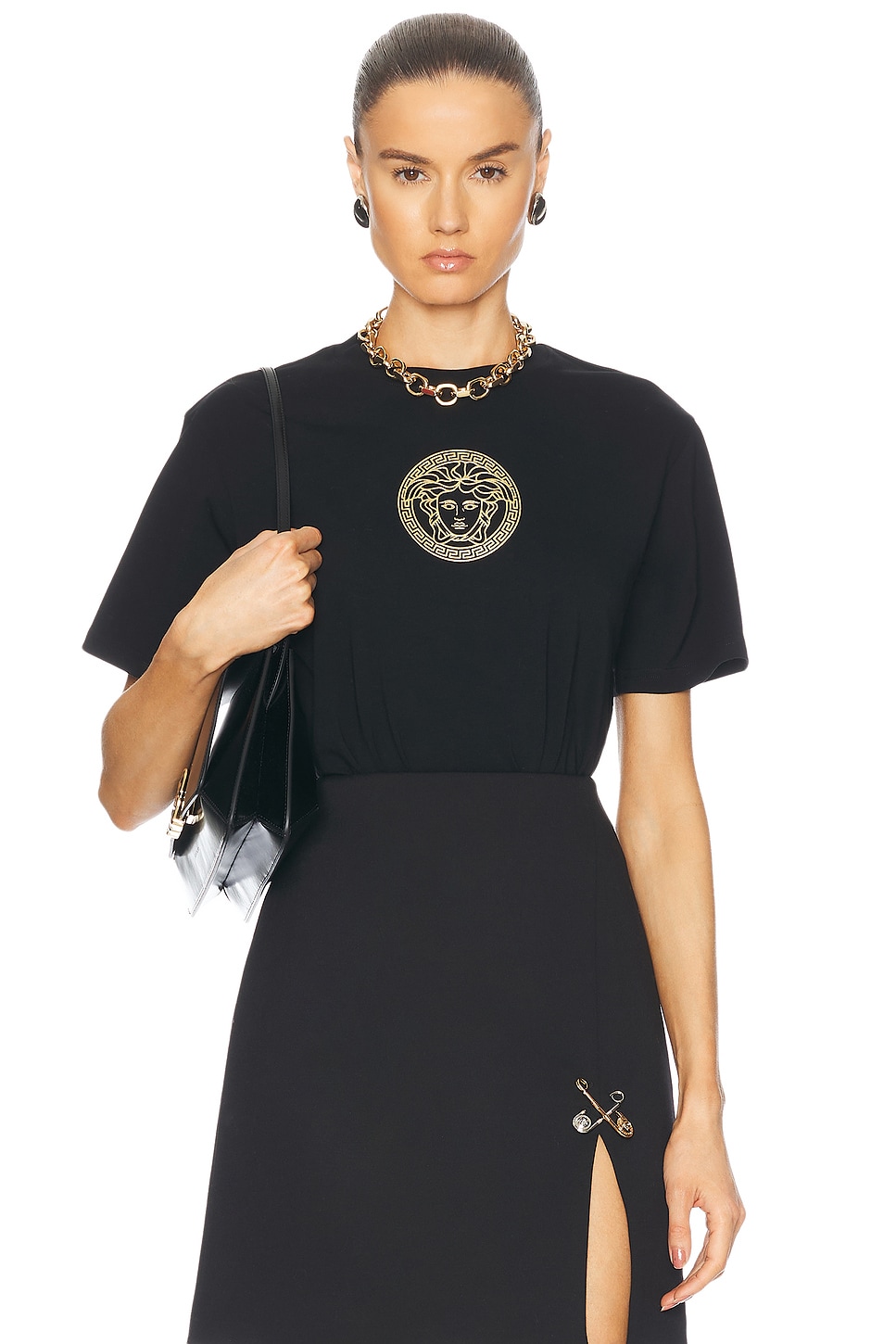 

Укороченная футболка VERSACE, цвет Nero & Oro