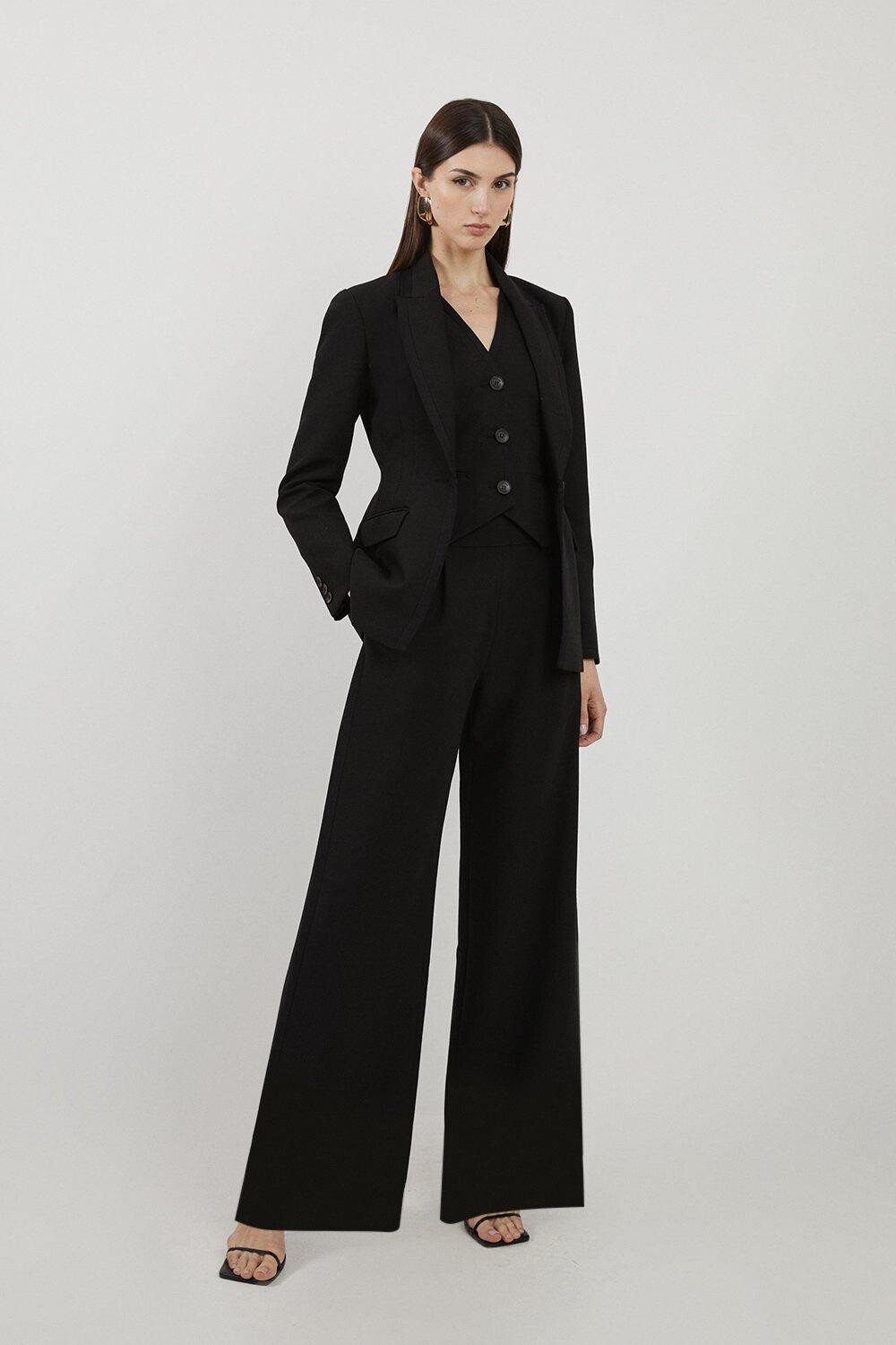 

Высокие строгие брюки широкого кроя с отделкой из репсовой ткани Karen Millen, черный