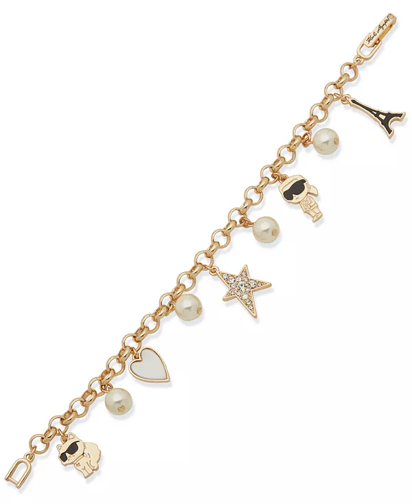 

Золотой гибкий браслет с подвесками из искусственного жемчуга Karl Lagerfeld Paris, gold
