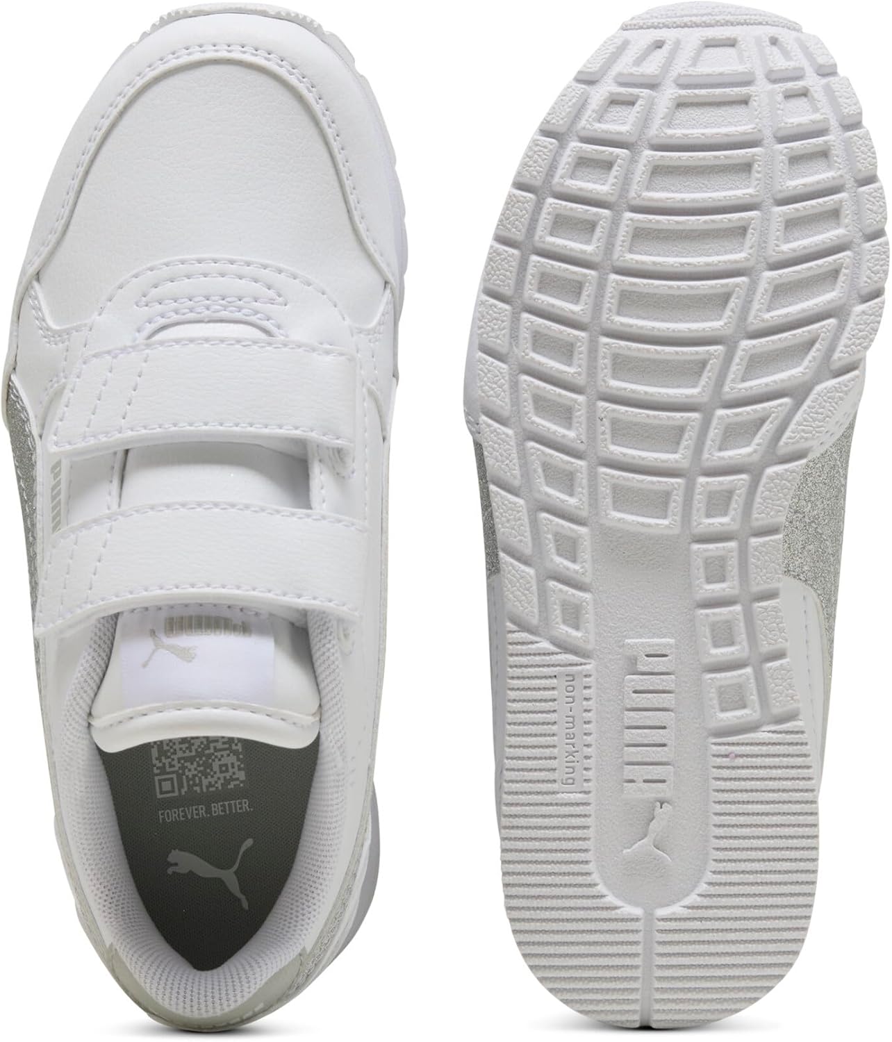 Кроссовки Puma St Runner унисекс-детские на липучке, белый/серый/светло-серый — фото 2