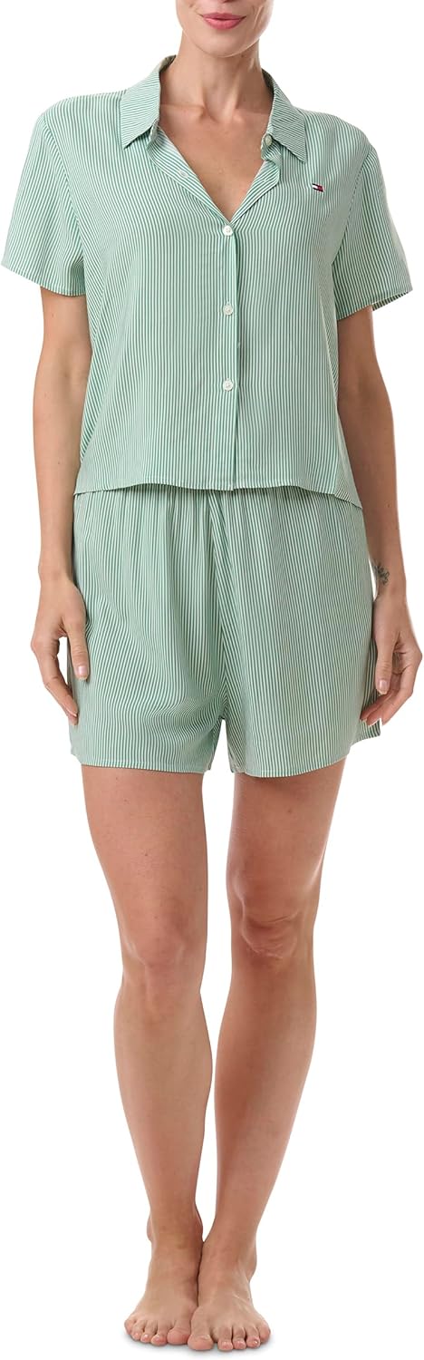 

Женский пижамный комплект Tommy Hilfiger: свободный топ и боксеры с высокой талией, Frosty Spruce Stripe