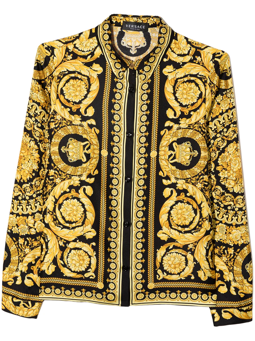 

Шелковая рубашка с принтом Barocco Versace Kids, черный
