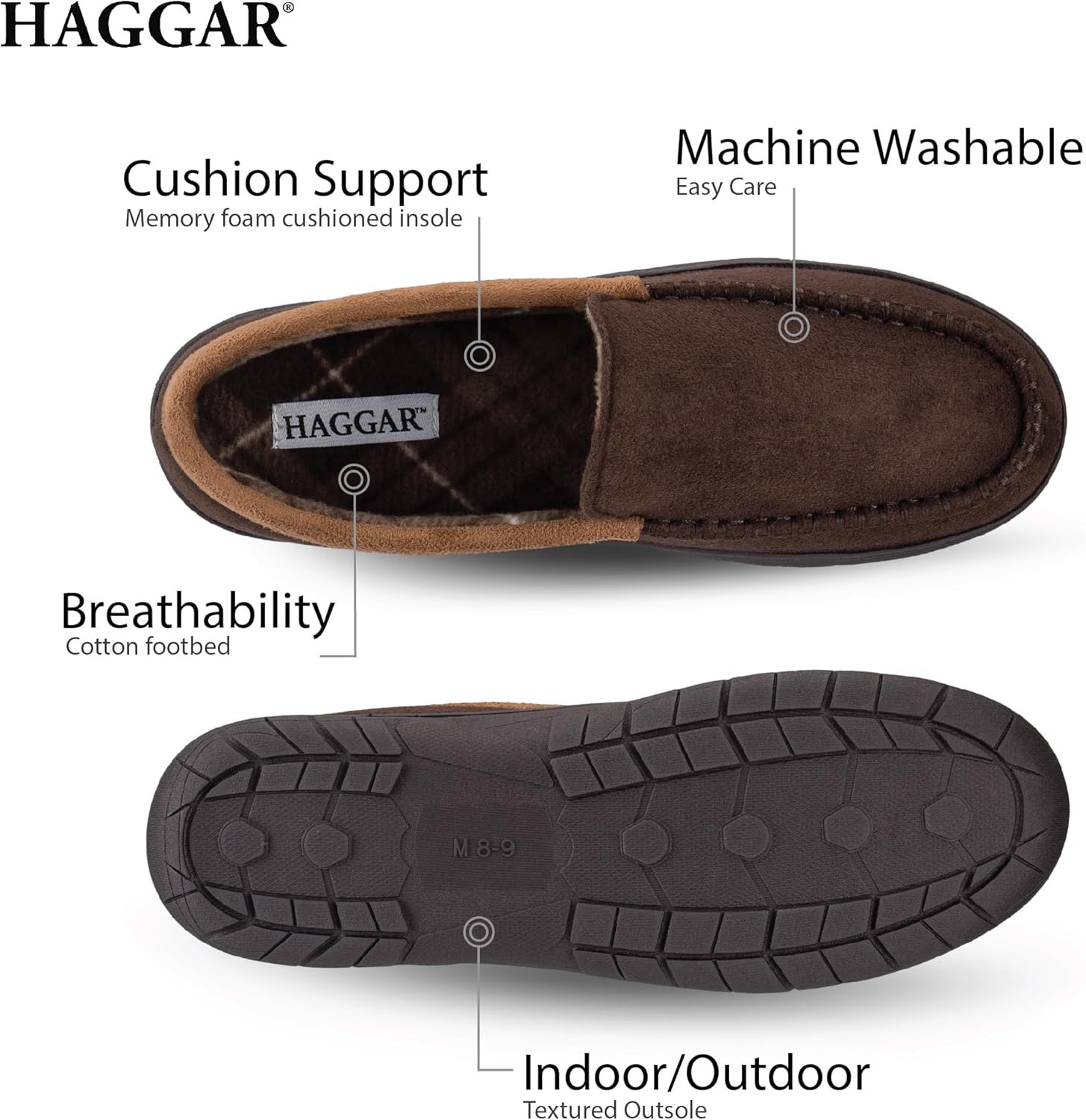 Мужские домашние тапочки Haggar Venetian Slipper для дома и улицы с комфортом из пены с эффектом памяти, коричневый — фото 2
