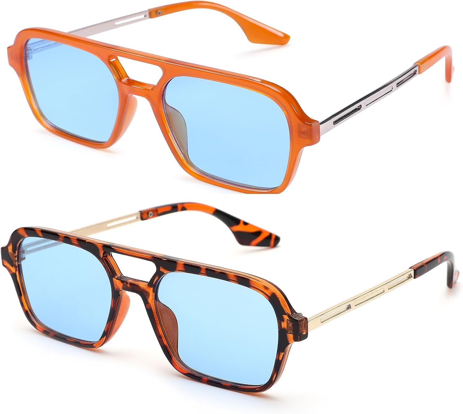 

Винтажные солнцезащитные очки-авиаторы 70-х годов для женщин и мужчин, квадратной формы, с защитой от УФ-излучения UV400 gentlemaker, A6 Orange Frame/Blue Lens+tortoise Frame/Blue Lens