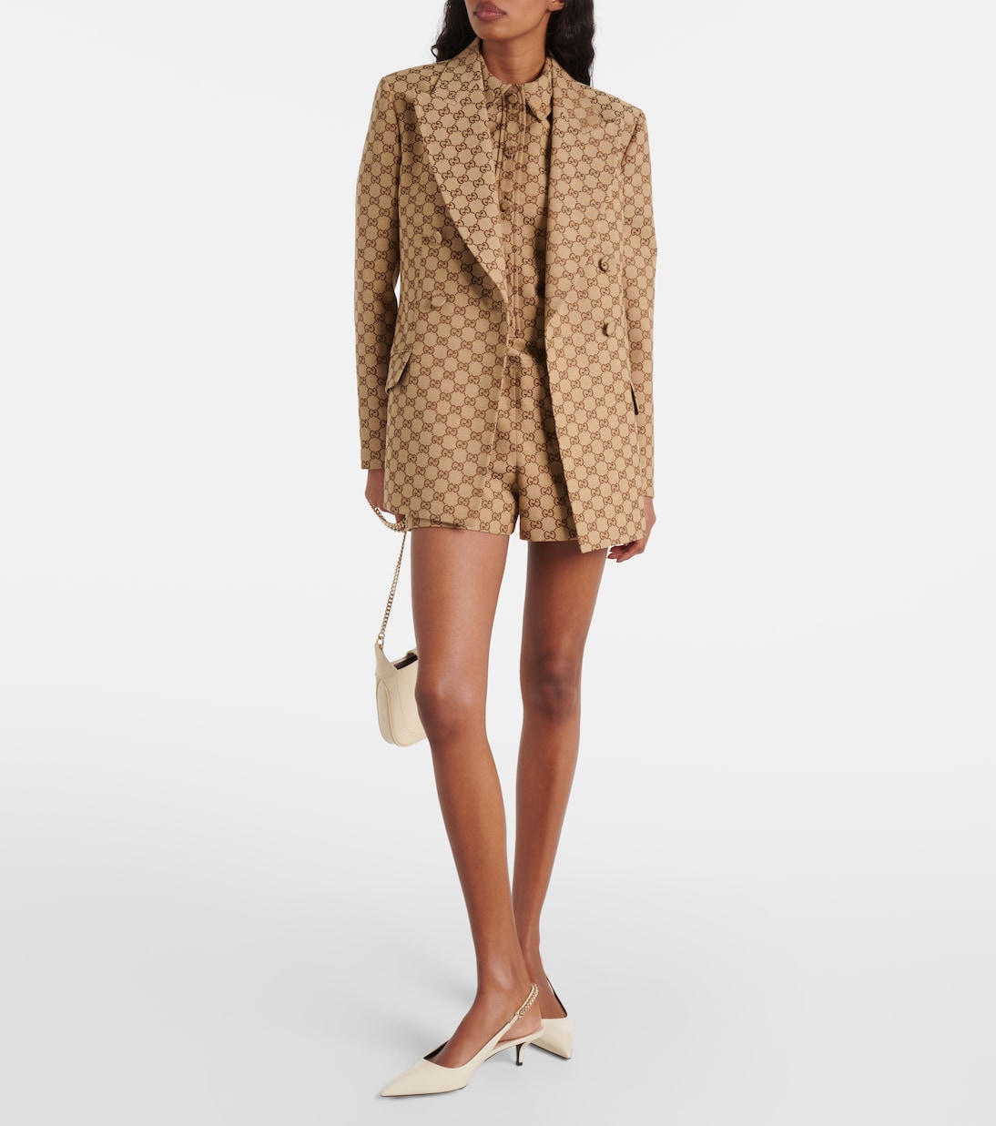Двубортный блейзер GG Canvas Gucci, Camel/Ebony — фото 2