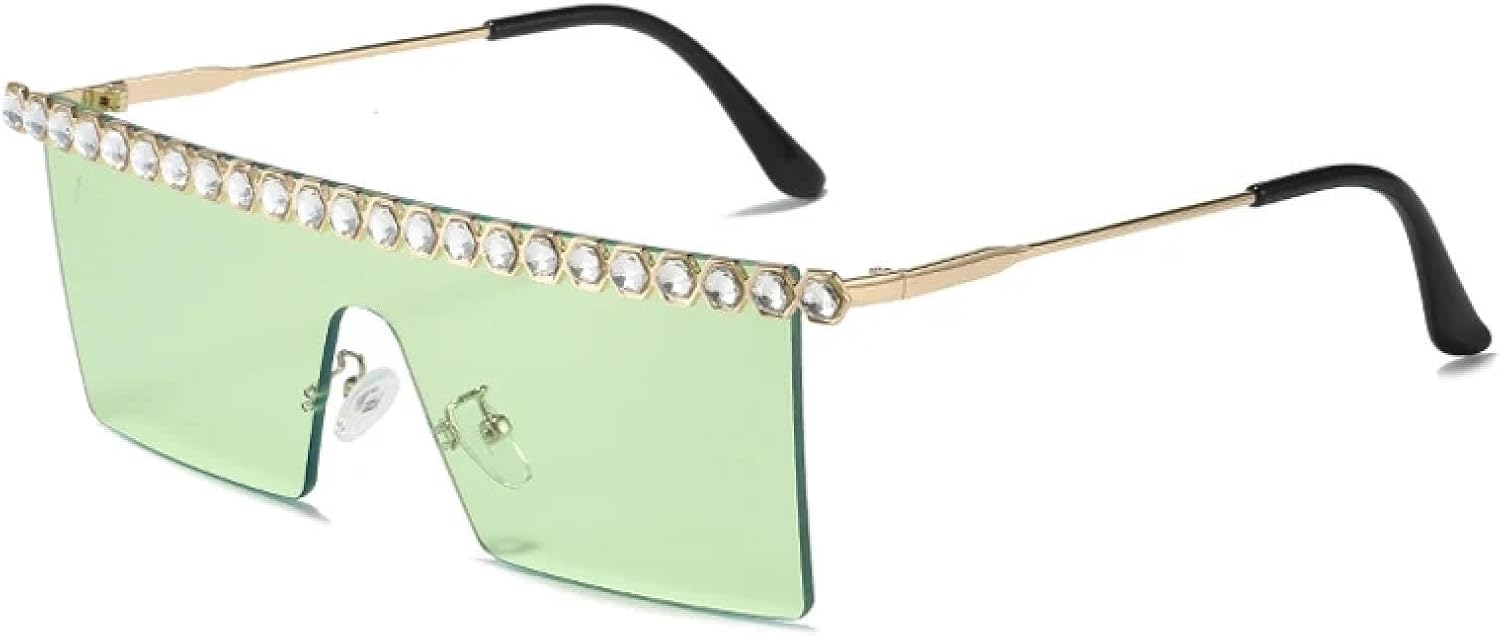

Модные роскошные солнцезащитные очки без оправы с имитацией бриллиантов для женщин и мужчин, в винтажном стиле, дорожные солнцезащитные очки с защитой от УФ-излучения UV400 TKKTLLT, Gold Gradient Green