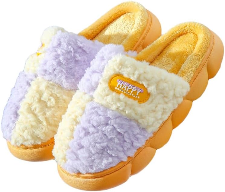 

Тапочки JadeRich для женщин и мужчин с контрастными цветами, мягкие флисовые с подкладкой, колор-блок, зимние подушечные тапочки для унисекс, желтый