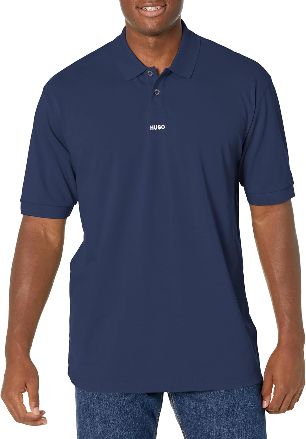 

HUGO Мужская поло с контрастным логотипом по центру, Stormy Sea Blue
