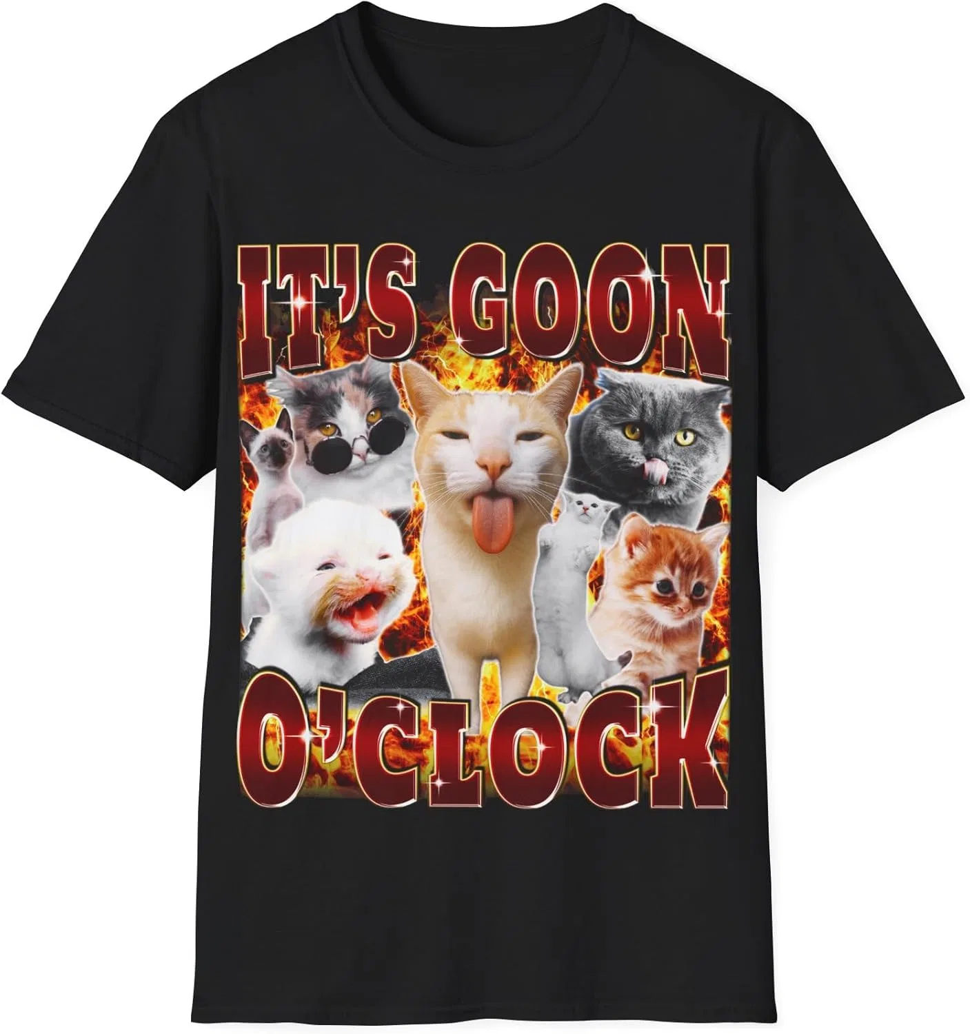 Футболка "It's Goon O'Clock" с забавным мемом "Gooner Gooning Cat" (футболка унисекс с графическим рисунком)