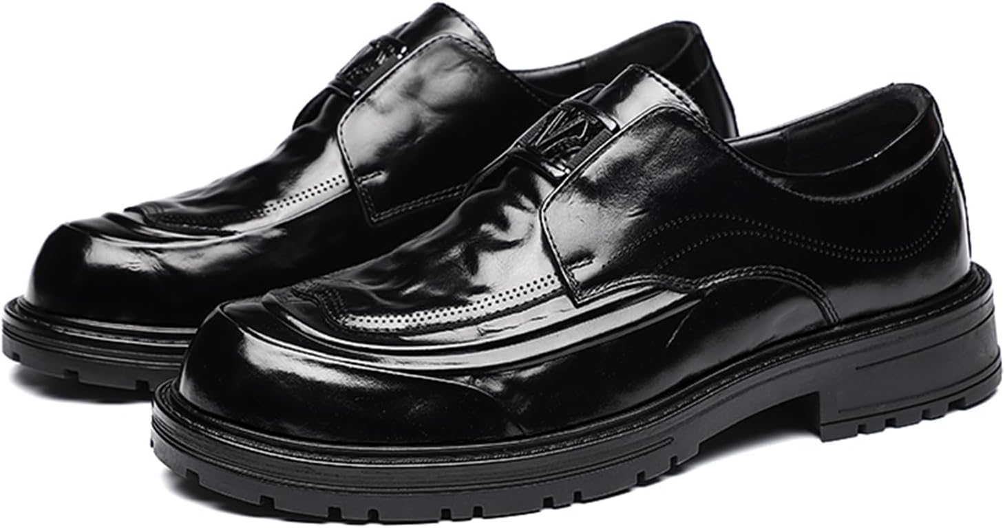 

Мужские лоферы из натуральной кожи с круглым носком и низким верхом, модные повседневные и слипоны с широким голенищем, подходящие для свадеб и танцев Igzbibg, черный