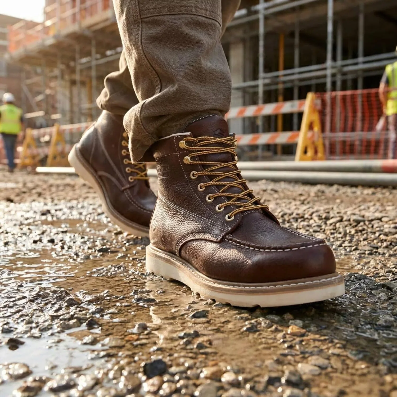 Рабочие ботинки SUREWAY GoodyearWelt 6" для мужчин, из высококачественной натуральной кожи, на танкетке, легкие, с удобной стелькой, масляным противоскользящим покрытием EH, для промышленного строительства, Steel Toe Cap Dk Bn — фото 3