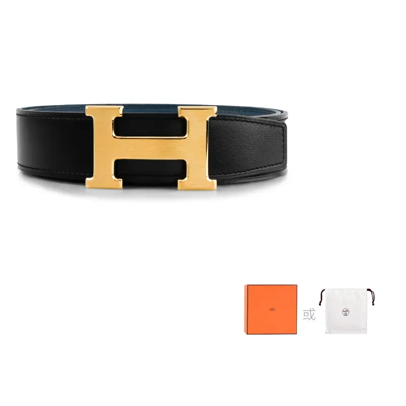 

HERMES Кожаный ремень Togo для мужчин, Black/Prussian Blue