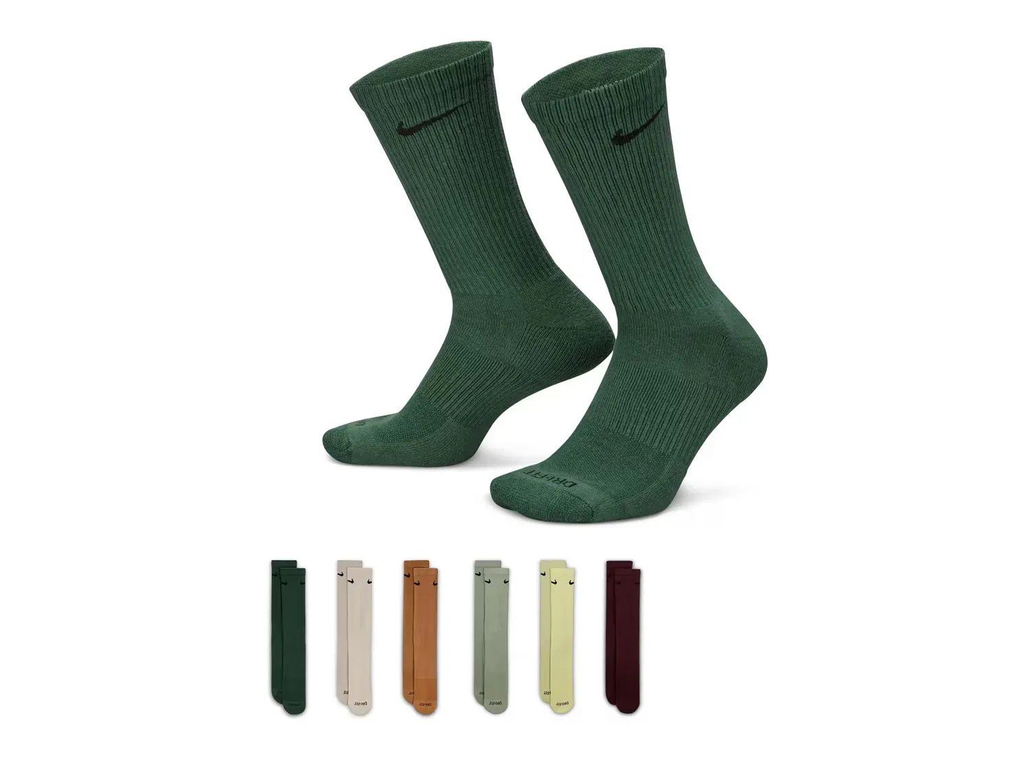 

Повседневные усиленные носки с мягкой подушкой - набор 6 шт. Nike, Green/Rust/Burgundy