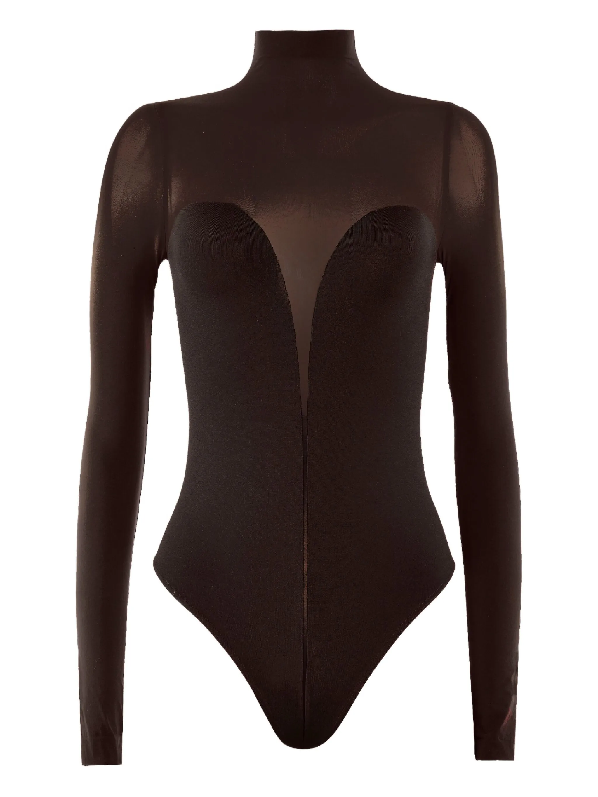 

Боди с высоким воротником и прозрачными вставками Wolford, коричневый