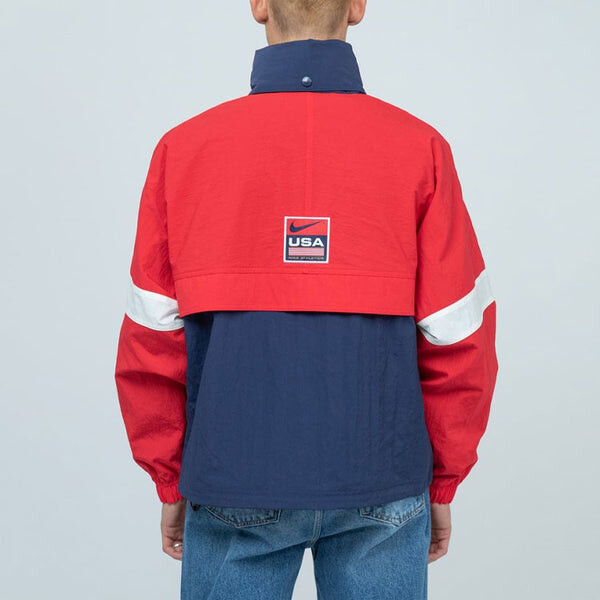 Куртка men's lab swoosh stripe splicing storage simple colorblock hooded jacket blue 'university red midnight navy' Nike, красный — фото 4