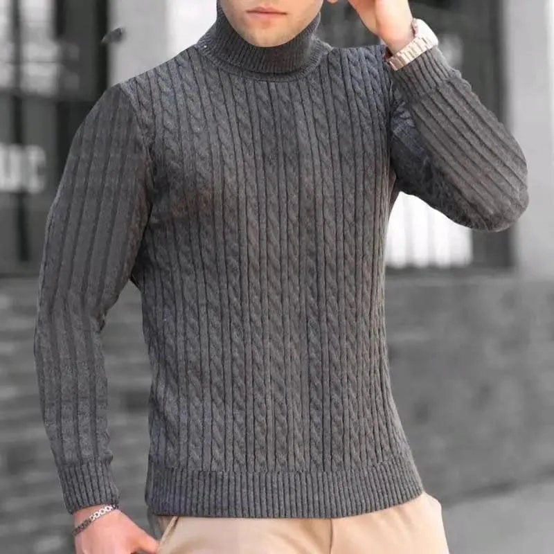 Мужской ребристый водолазка свитер Casual Twist Stretch Slim Crochet — фото 2