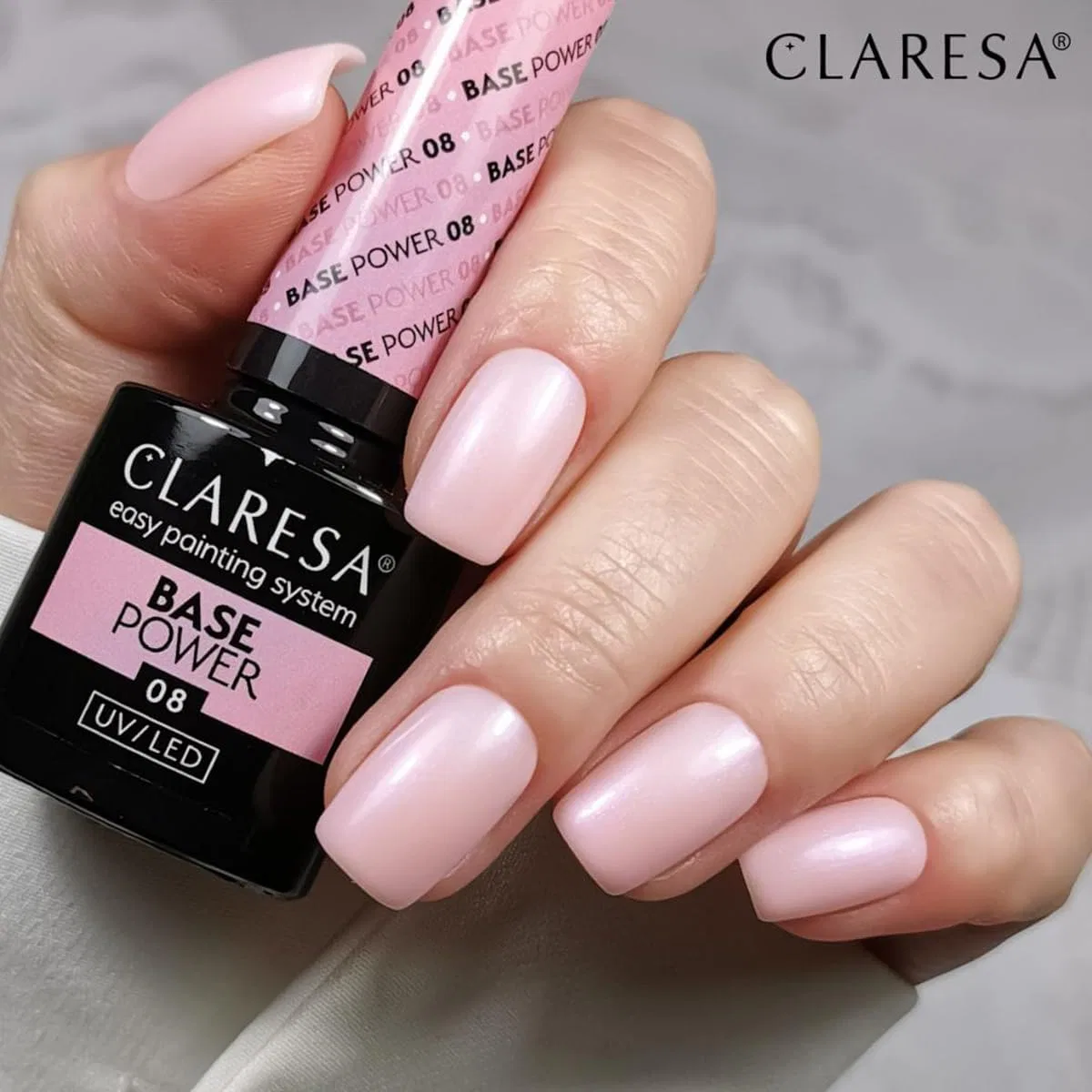 Гибридная база Claresa Base Power Acid-Free Pearl Shine Pink 08, 5 г Claresa — фото 4