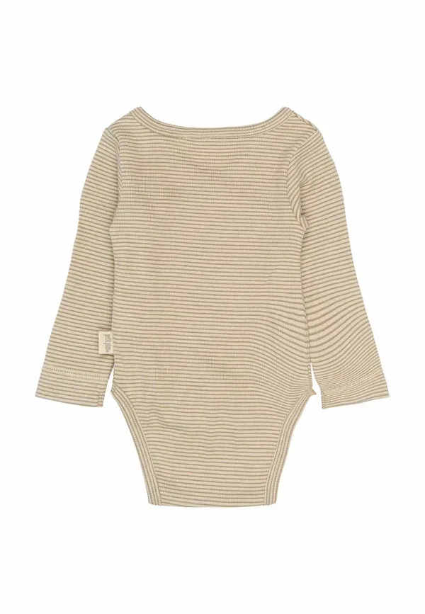 Детский боди Petit Piao Dian l/s fold over stripe nb body, чистый кашемир, темный небелый — фото 2